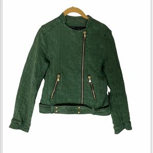 Zara Green Textured Cropped Moto Jacket Small